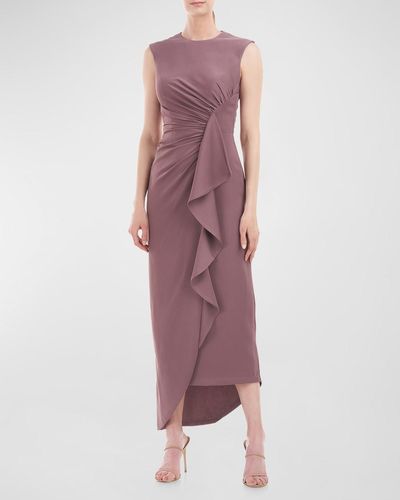 Kay Unger Sleeveless Ruched Ruffle Maxi Dress - Purple