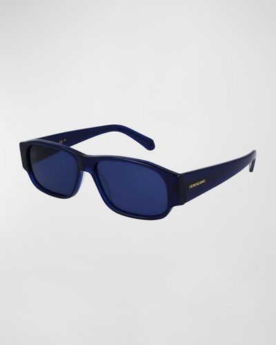 Ferragamo Classic Logo Acetate Rectangle Sunglasses - Blue