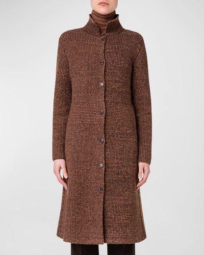 Akris Cashmere Mouline Ribbed Knit Top Coat - Brown