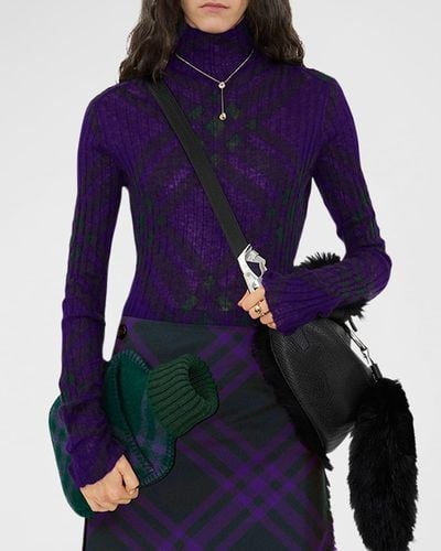 Burberry Signature Check Wool Knit Turtleneck - Purple