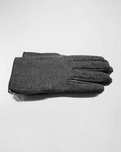Bergdorf Goodman Fabric-Leather Zip Gloves - Gray