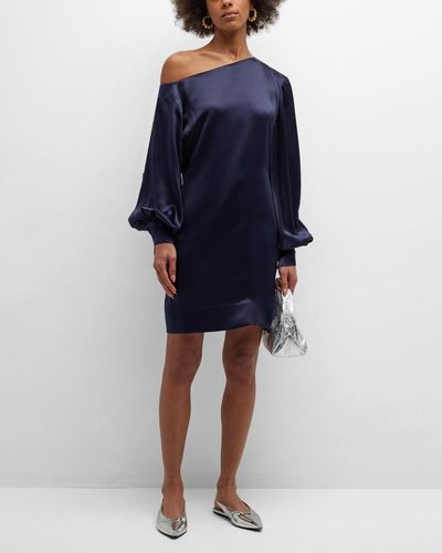 BITE STUDIOS Frame Silk One-Shoulder Mini Dress - Blue