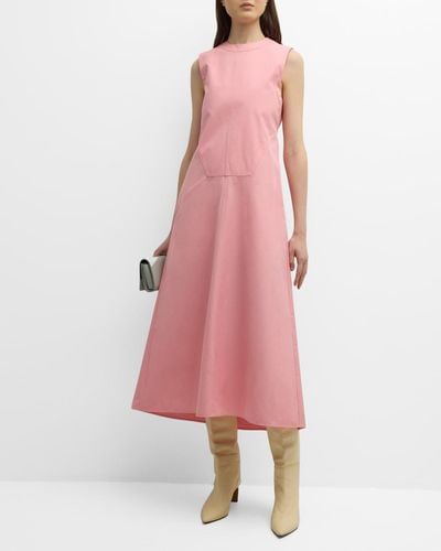 Jil Sander Bib-Front Sleeveless Midi A-Line Dress - Pink