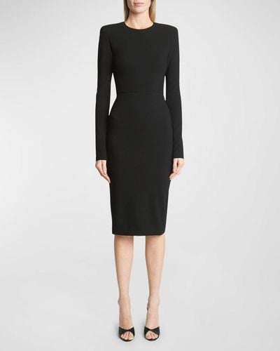 Victoria Beckham Sheath Wool Midi Dress - Black
