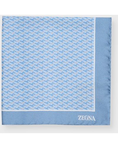 Zegna Silk Seagull-Print Pocket Square - Blue