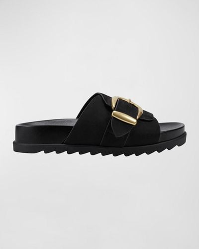 Marc Fisher Leather Buckle Easy Slide Sandals - Black