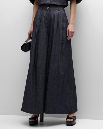 Dice Kayek High-Rise Double-Pleated Flare Wide-Leg Pants - Blue
