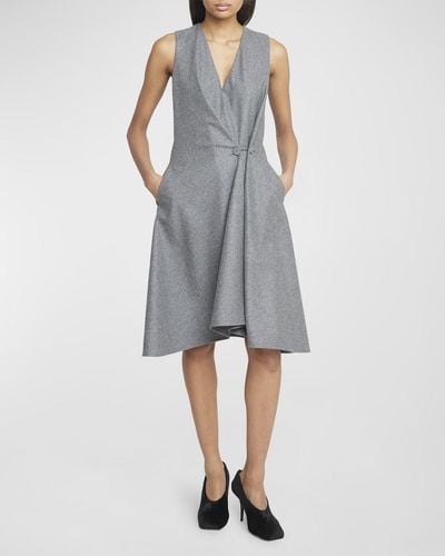 Givenchy Wool Felt Wrap Dress With Side Draped Detail - Gray