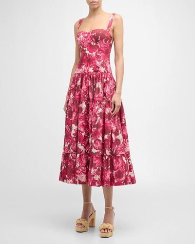 Cara Cara Santiago Bustier Tiered Floral Poplin Midi Dress