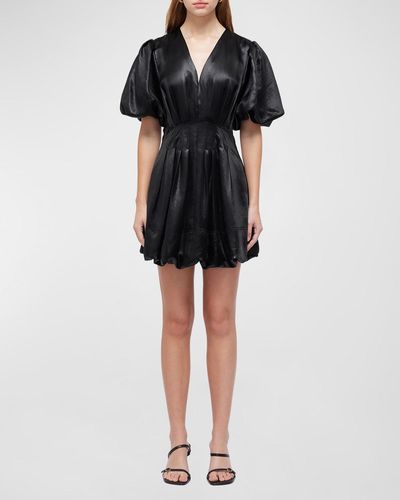 Jonathan Simkhai Luisa Puff-Sleeve Bubble Mini Dress - Black
