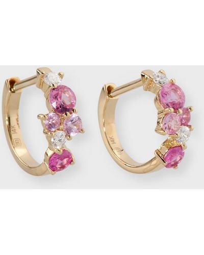 Sydney Evan 14k Diamond And Pink Sapphire Huggie Earrings