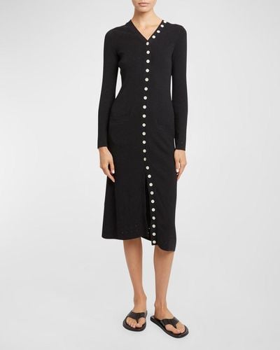 Proenza Schouler Cameron Long-Sleeve Knit Button-Front Dress - Black