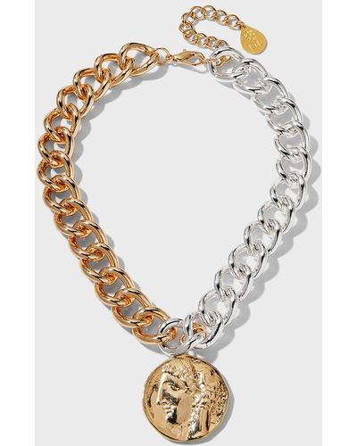 Devon Leigh Two-Tone Chain Coin Pendant Necklace - White