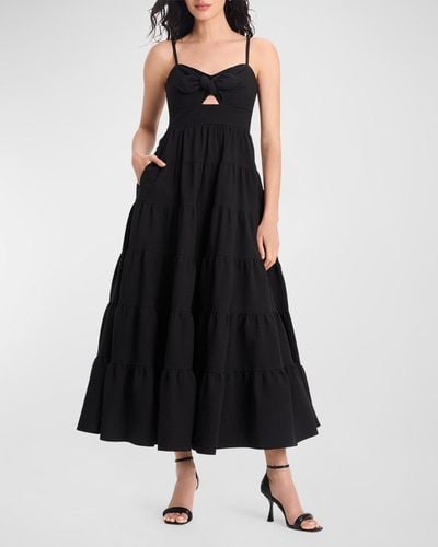 Kate Spade Irene Tiered Cutout Seersucker Midi Dress - Black