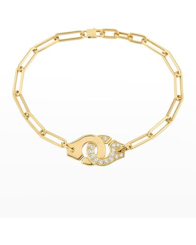 Dinh Van Yellow Gold Menottes R12 Large Bracelet With One Side Of Diamonds - Metallic