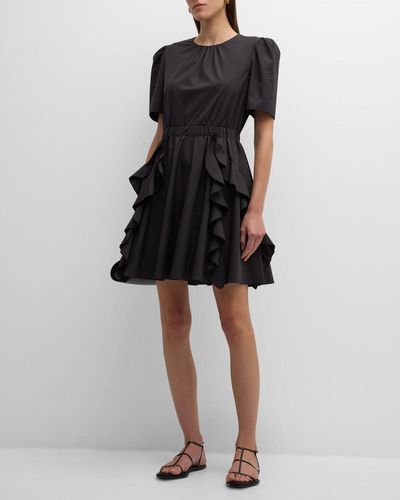 Jason Wu Ruched Short-Sleeve Ruffle Mini Dress - Black