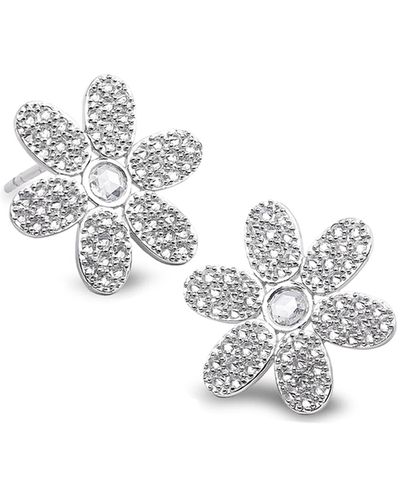 Coomi 18k White Gold Diamond Flower Stud Earrings - Metallic