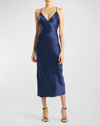 Natori Key Essentials Open-back Silk Maxi Nightgown - Blue