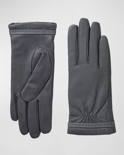 Bruno Magli Nappa Leather Gloves With Stitched Cuffs - Gray