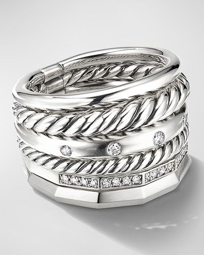 David Yurman 16mm Stax Wide Stacked Ring With Diamonds - Gray