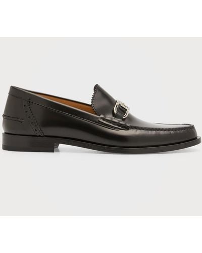 Fendi Mocassino Ff-Logo Bit Strap Leather Loafers - Black