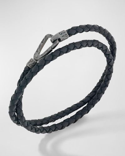 Marco Dal Maso Double Wrap Oxidized And Woven Leather Bracelet - Metallic