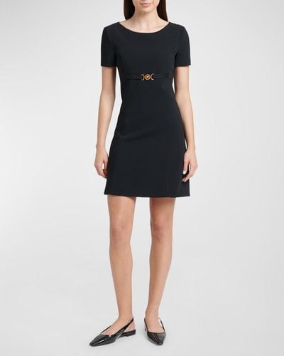 Versace Techno-Cady Short Sleeve A-Line Mini Dress - Black