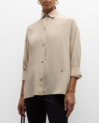 Twp Satin Sheets Silk Button-Front Shirt - Natural