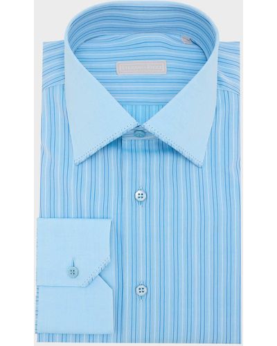 Stefano Ricci Cotton Stripe Dress Shirt - Blue