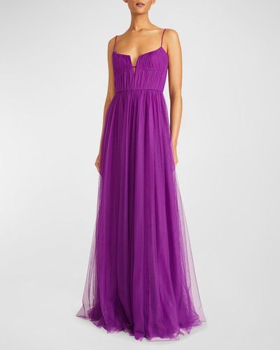 ML Monique Lhuillier Nyla Sleeveless Cutout Tulle Gown - Purple