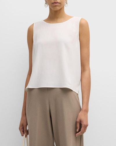 Eileen Fisher Scoop-Neck Georgette Crepe Shell - White