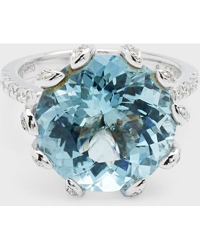 Alexander Laut 18k White Gold Aquamarine And Diamond Ring, Size 6.5 - Blue