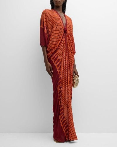 Johanna Ortiz Sensory Tapestry 3/-Sleeve Maxi Tunic Dress - Red