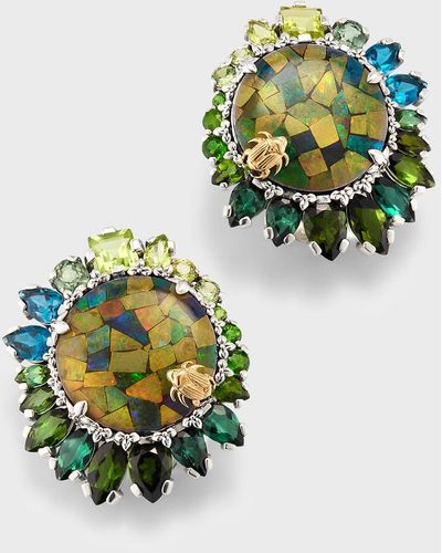 Stephen Dweck Opal Mosaic Earrings With Graduating Gemstone Halo - Green