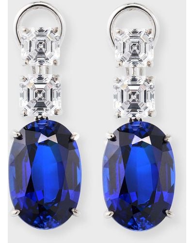 Fantasia by Deserio Double Square Earrings With Oval Drops - Blue