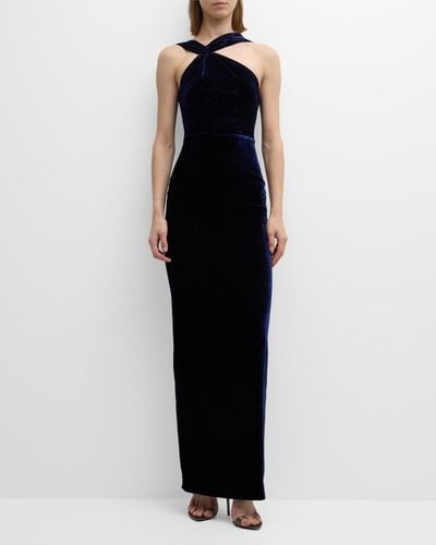 Roland Mouret Asymmetric Halter Velvet Column Gown - Black