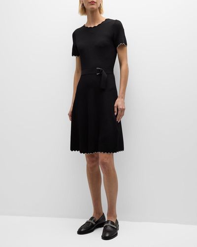 Emporio Armani Scalloped A-Line Knit Midi Dress - Black