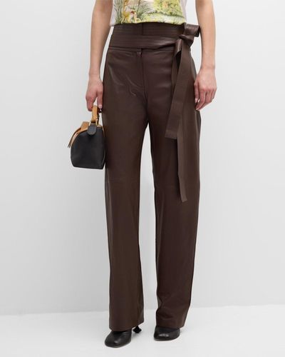 Loewe Belted Leather Straight-Leg Pants - Brown