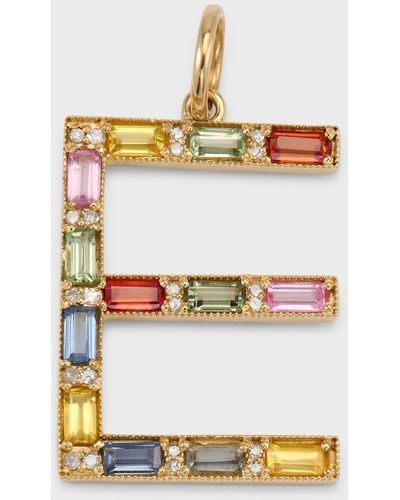 Kastel Jewelry Initial E Pendant With Multicolor Sapphires And Diamonds - White