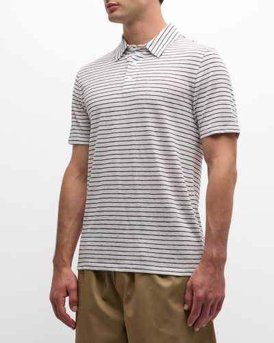 Vince Striped Linen Polo Shirt - White