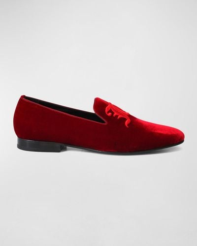 John Galliano Velvet Monogram Loafers - Red