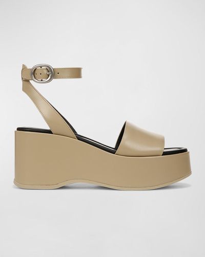 Vince Phillipa Leather Ankle-Strap Platform Sandals - Metallic
