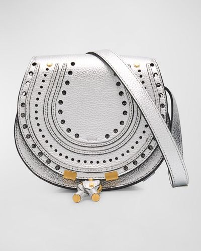 Chloé X High Summer Marcie Metallic Leather Saddle Crossbody Bag - Gray