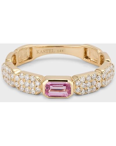 Kastel Jewelry 14k Chemin Pink Sapphire And Diamond Pave Band Ring, Size 7 - White