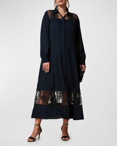 Marina Rinaldi Plus Size Sumero Embroidered Crepe Midi Dress - Blue