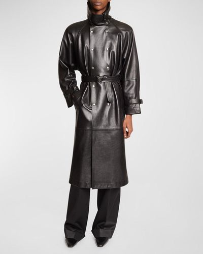 Saint Laurent Belted Leather Trench Coat - Black