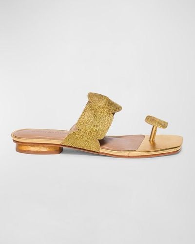 Bernardo Metallic Raffia Thong Flat Slide Sandals