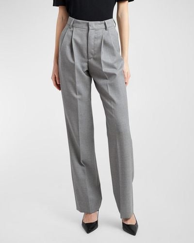 ARMARIUM Celia Wool Straight Pleated Pants - Gray