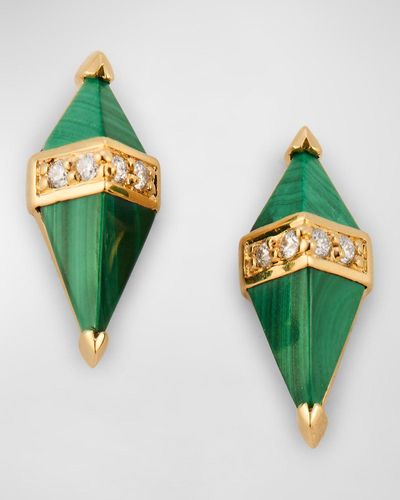 Sorellina 18K Earrings With Malachite And Gh-Si Diamonds, 12X5Mm - Green