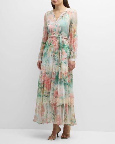 Johnny Was Ruksana Floral-Print Lace-Trim Maxi Dress - Multicolor